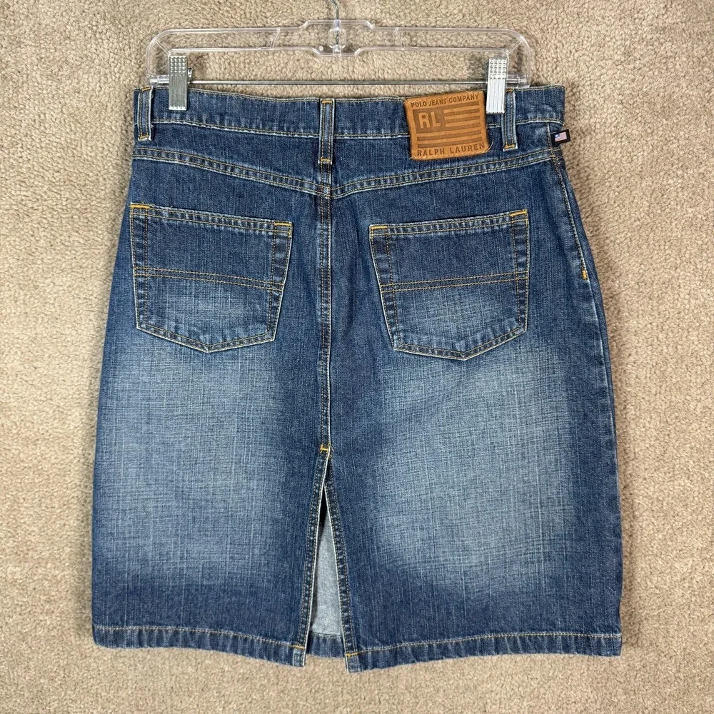 Ralph Lauren Polo Jeans Skirt Womens 4 Blue Denim‎ Racer Knee Western Cowgirl
